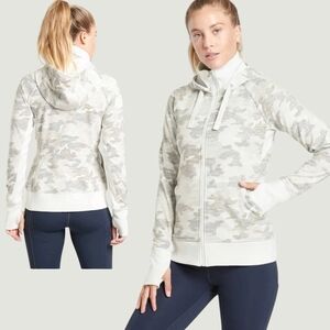 Athleta Triumph Printed Grey Gypsum Camp Full Zip Hoodie - Sz S